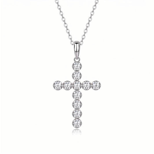 Cross Moissanite Round Pave Pendant Necklace with Standard Bail - La Pretti