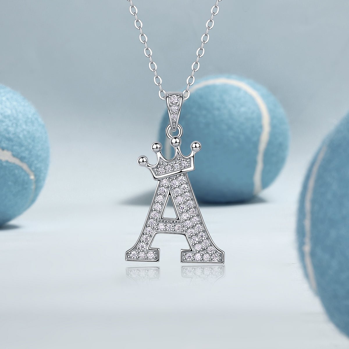 Crown Initial 'A' Letter Customized Moissanite Pendant Necklace of Tara Alphabet with Halo Bail in 18K Gold Plated Sterling Silver - La Pretti