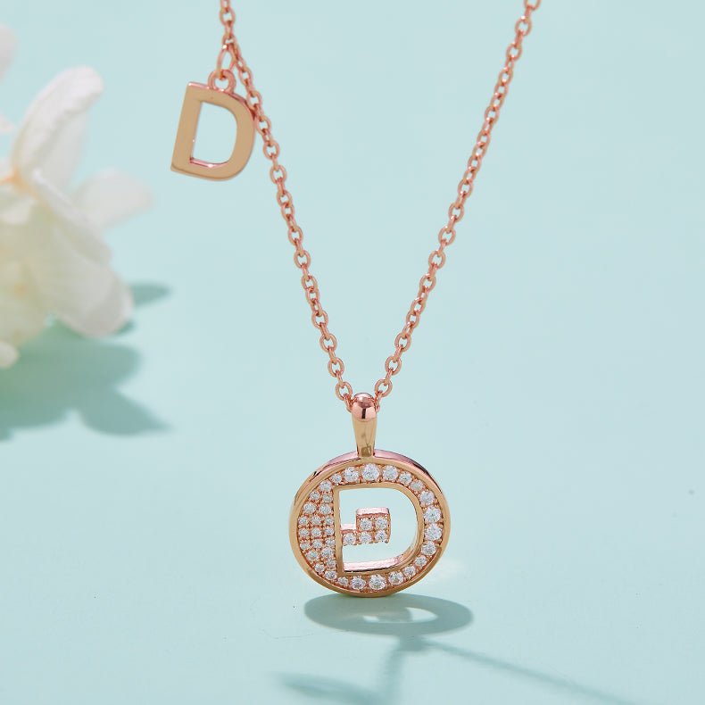 Initial 'D' Letter Medallion Customized Moissanite Necklace in 18K Rose Golden Plated Sterling Silver - La Pretti