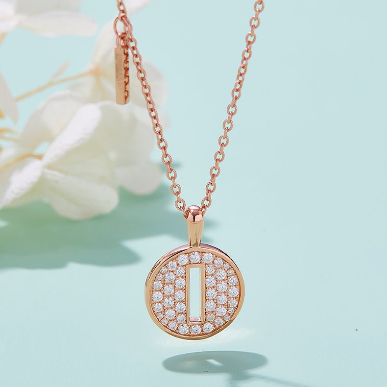 Initial 'I' Letter Medallion Customized Moissanite Necklace in 18K Rose Golden Plated Sterling Silver - La Pretti