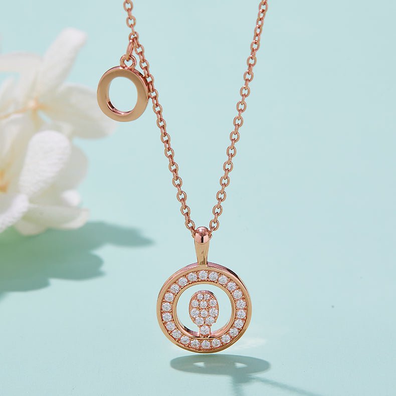 Initial 'O' Letter Medallion Customized Moissanite Necklace in 18K Rose Golden Plated Sterling Silver - La Pretti