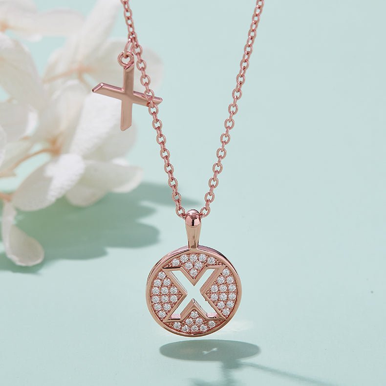 Initial 'X' Letter Medallion Customized Moissanite Necklace in 18K Rose Golden Plated Sterling Silver - La Pretti