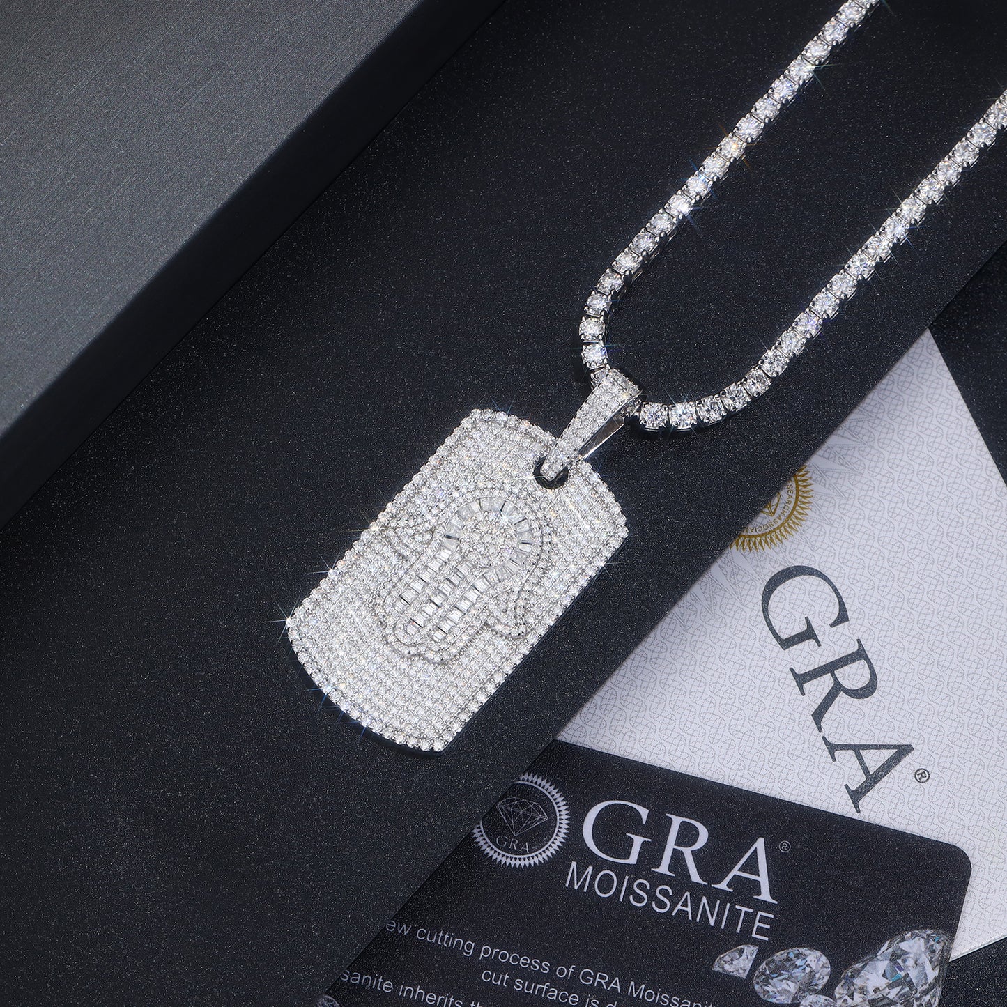 Full Pave Tag of Moissanite Hamsa Pendant in Fatima's Hand (Charm) - La Pretti