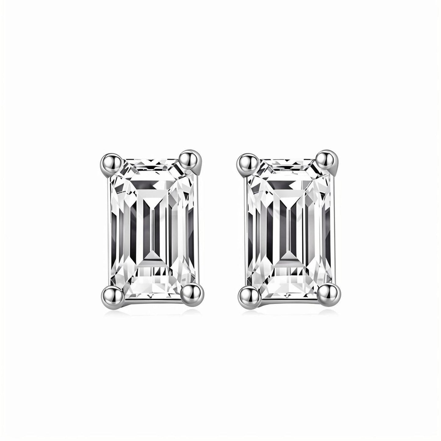 Baguette Moissanite Stud Earrings in 18K White Gold Plated Sterling Silver (2ct. ) - La Pretti
