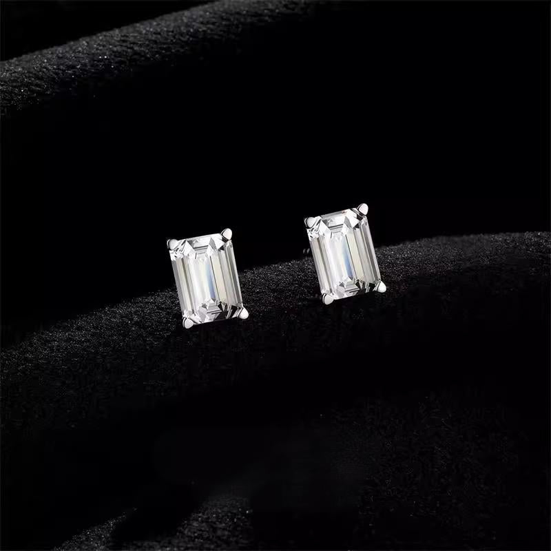 Baguette Moissanite Stud Earrings in 18K White Gold Plated Sterling Silver (2ct. ) - La Pretti