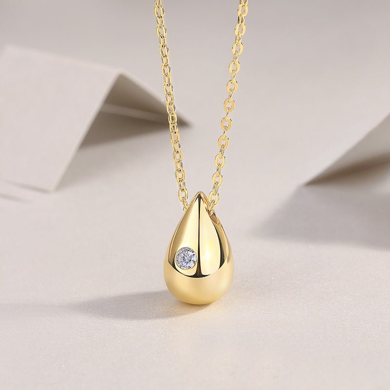 Golden Teardrop of Moissanite Pendant Necklace (0.1ct. ) - La Pretti