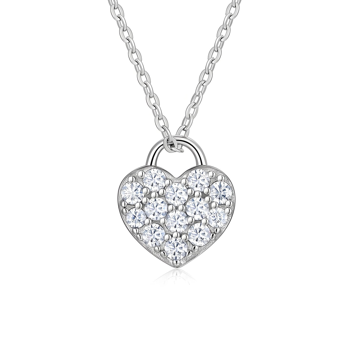 Heart Lock Moissanite Pendant Necklace in Full Pave - La Pretti