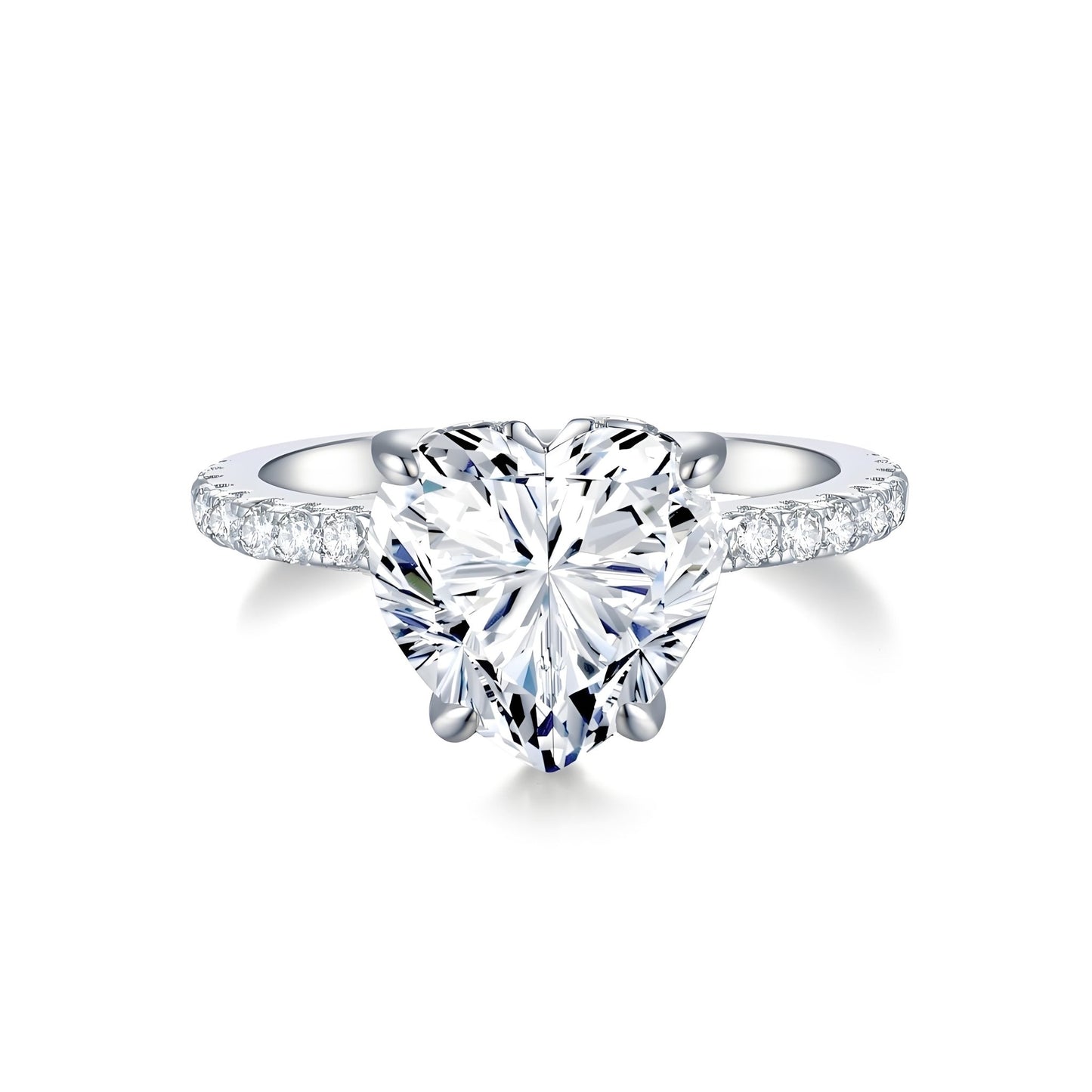 Heart Shaped Moissanite Solitaire Engagement Ring with Pave Setting in 18K Gold Plated Sterling Silver (3ct. ) - La Pretti