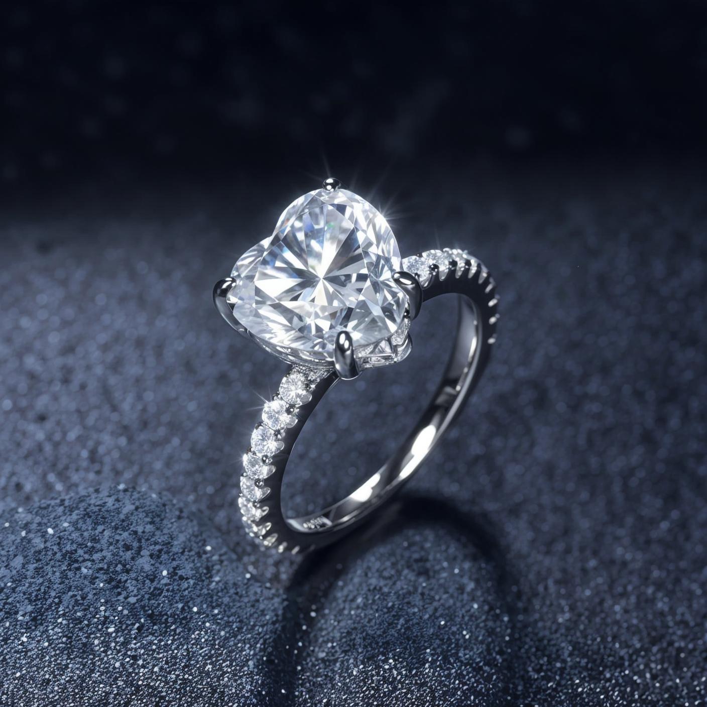 Heart Shaped Moissanite Solitaire Engagement Ring with Pave Setting in 18K Gold Plated Sterling Silver (3ct. ) - La Pretti