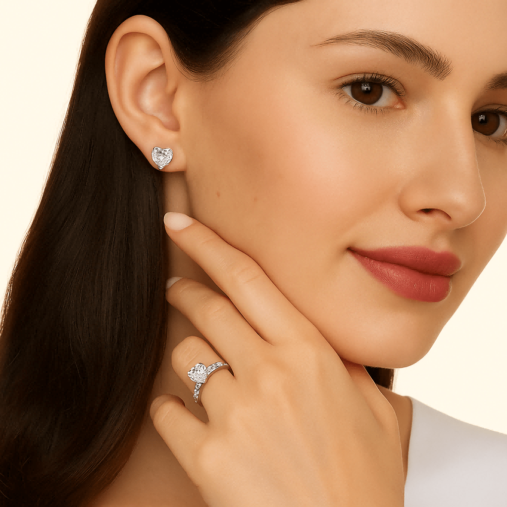 Heart Shaped Moissanite Solitaire Stud Earrings in 18K White Gold Plated Sterling Silver (2ct. ) - La Pretti