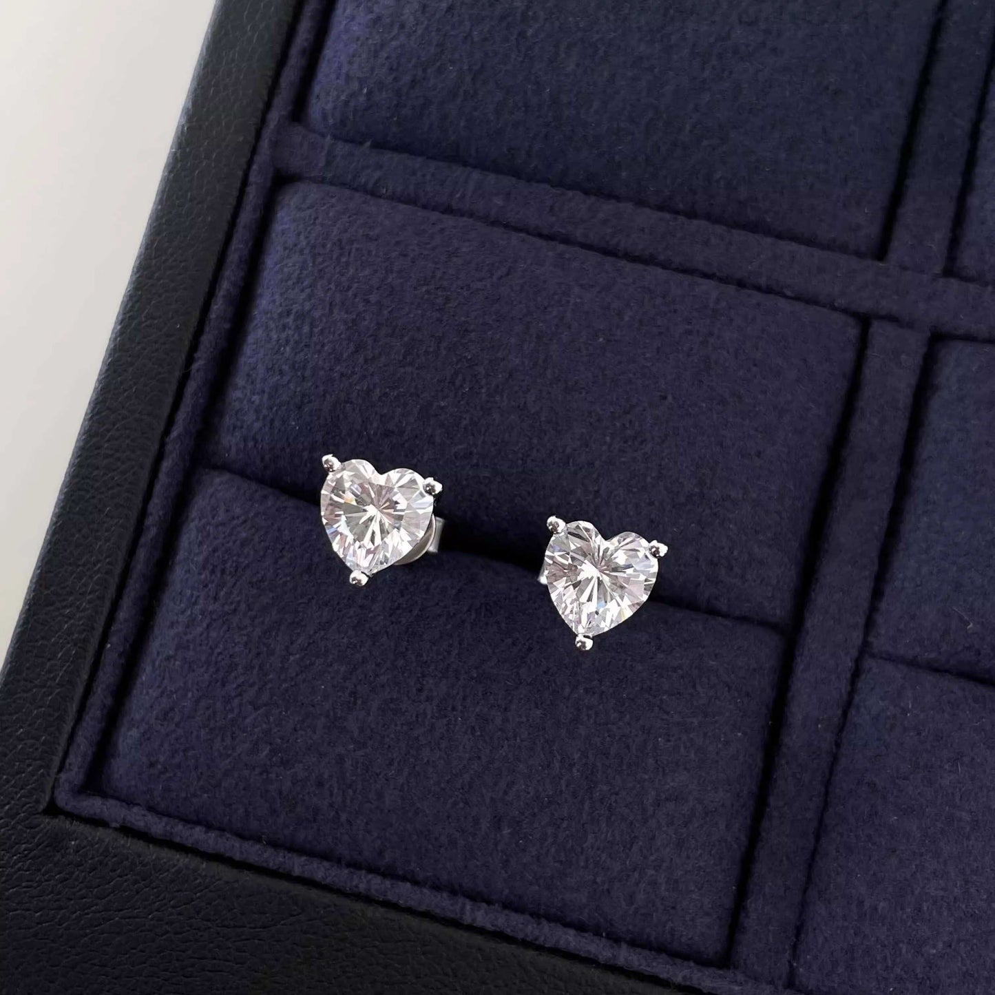Heart Shaped Moissanite Solitaire Stud Earrings in 18K White Gold Plated Sterling Silver (2ct. ) - La Pretti