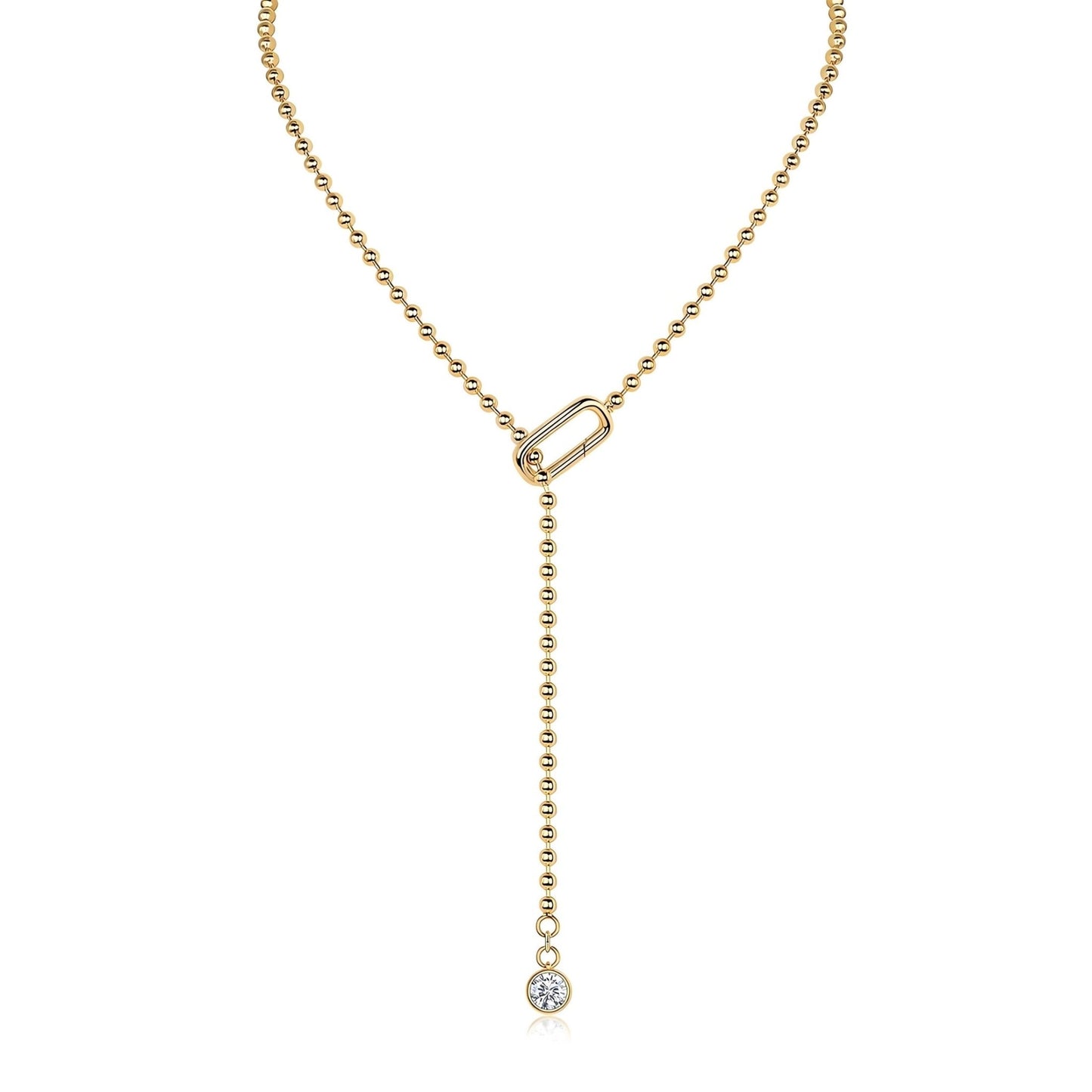 Golden Lariat Moissanite Y Drop Necklace with Round Full Bezel (1ct. ) - La Pretti