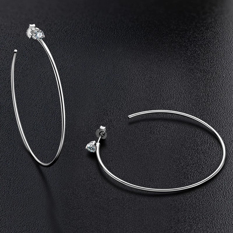 Large Hoop Moissanite Martini Open Threader Earrings in 18K White Gold Plated Sterling Silver (0.6ct. ) - La Pretti