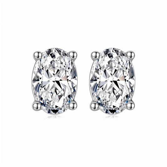 Elongated Oval Moissanite Stud Earrings in 18K White Gold Plated Sterling Silver (2ct. ) - La Pretti