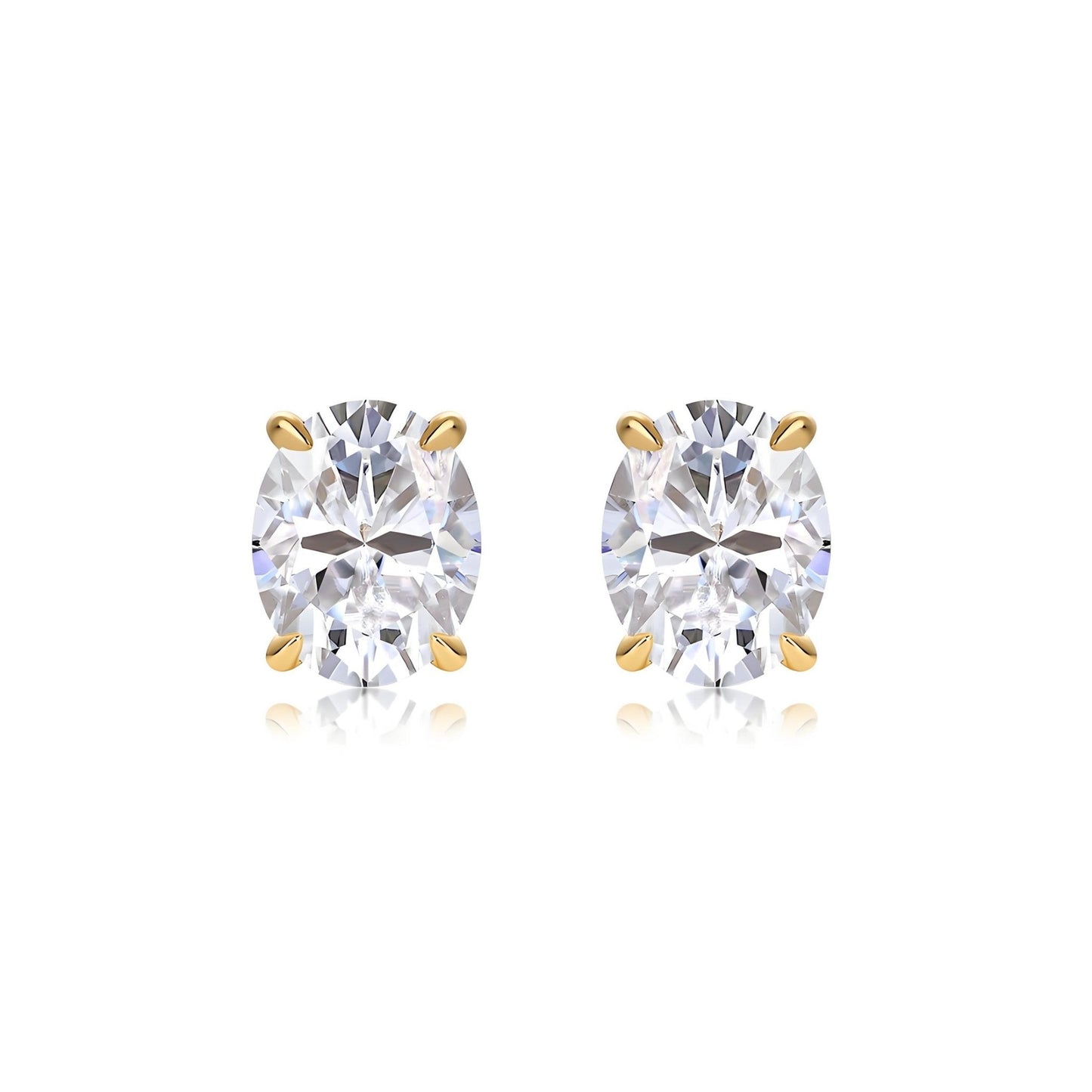 Oval Moissanite Stud Earrings in 18K Yellow Gold Plated Sterling Silver (1 - 3ct. ) - La Pretti