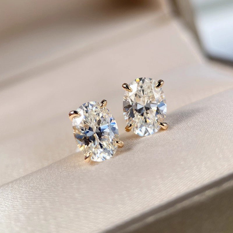Oval Moissanite Stud Earrings in 18K Yellow Gold Plated Sterling Silver (1 - 3ct. ) - La Pretti