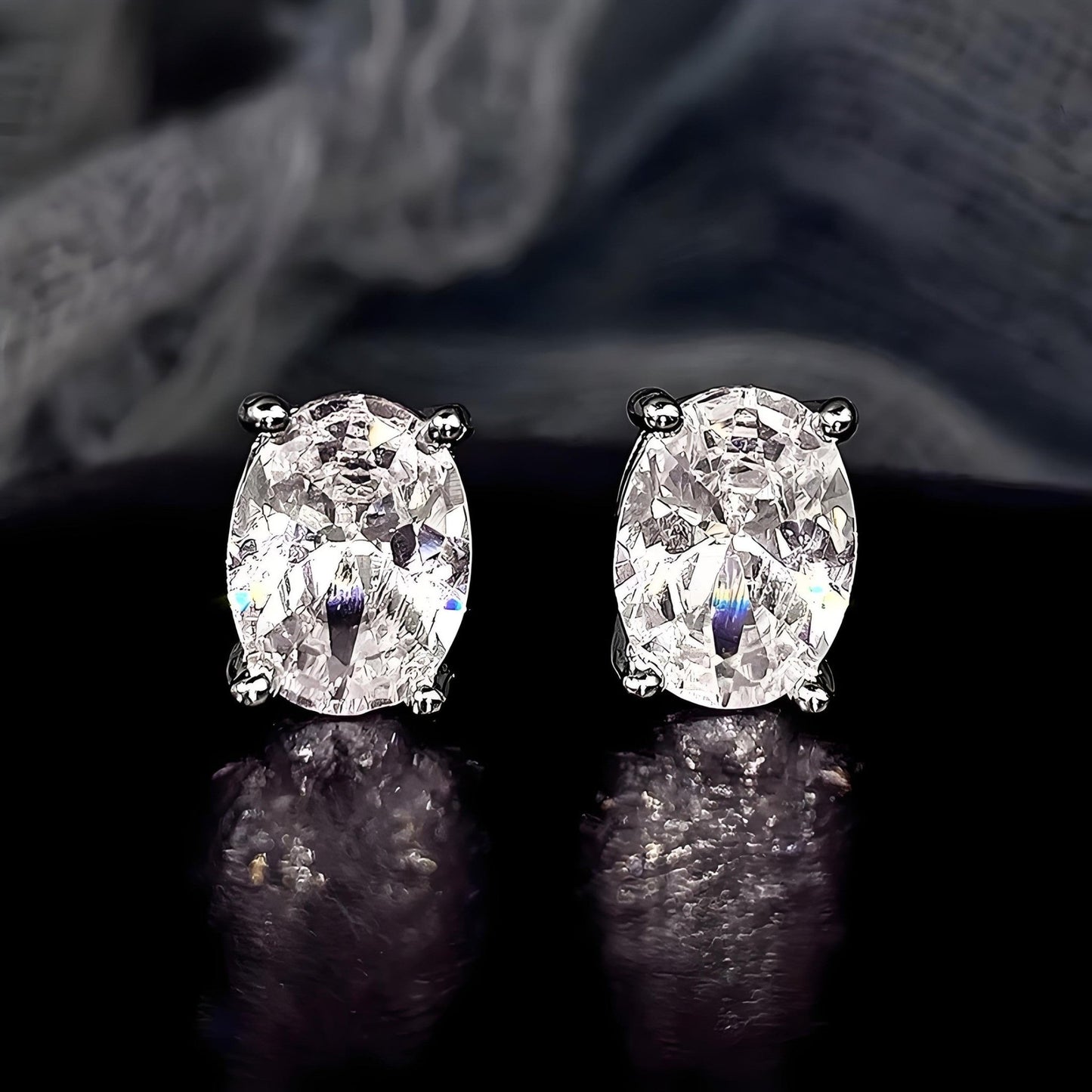 Elongated Oval Moissanite Stud Earrings in 18K White Gold Plated Sterling Silver (2ct. ) - La Pretti