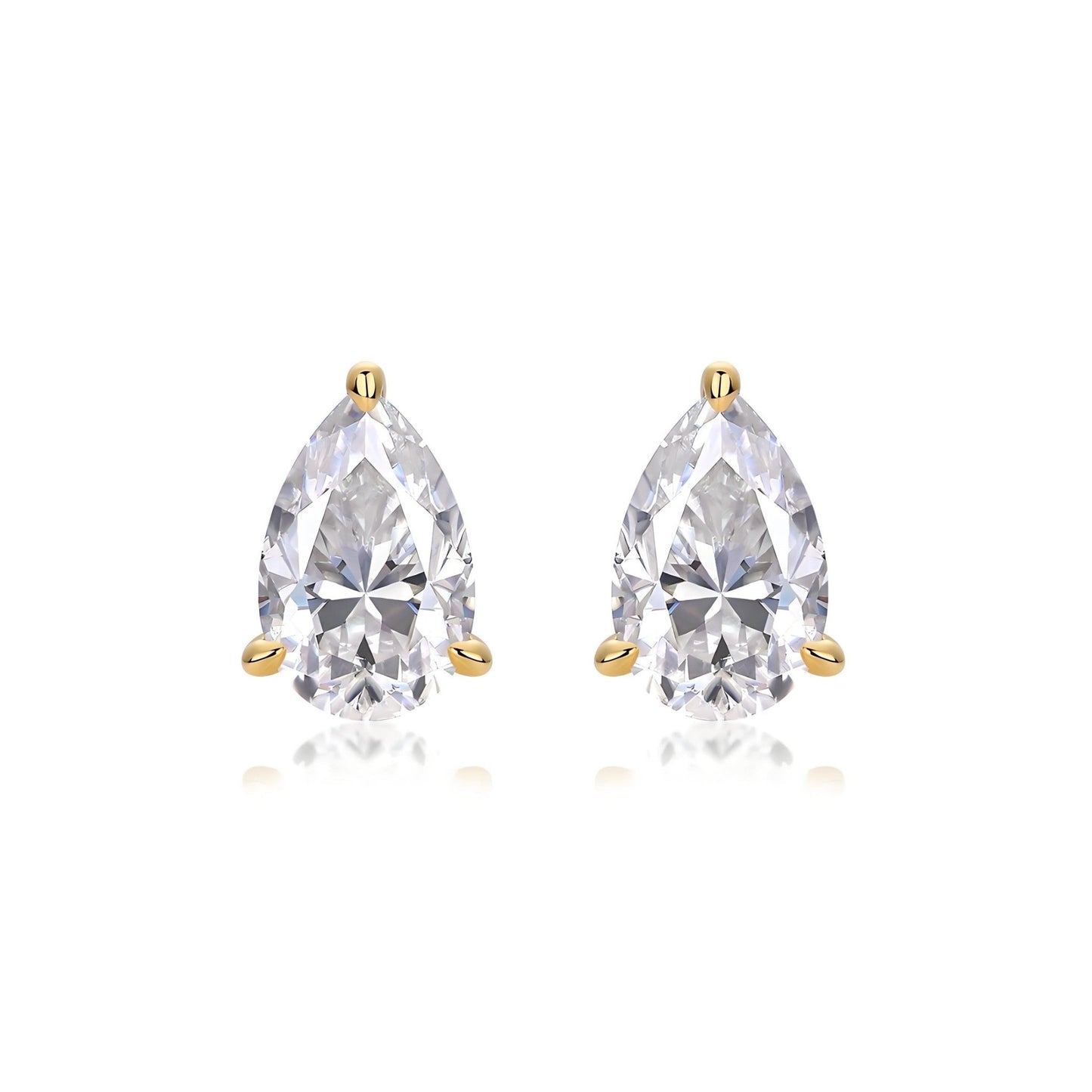 Pear Shaped Moissanite Stud Earrings in 18K Yellow Gold Plated Sterling Silver (2 - 6ct. ) - La Pretti