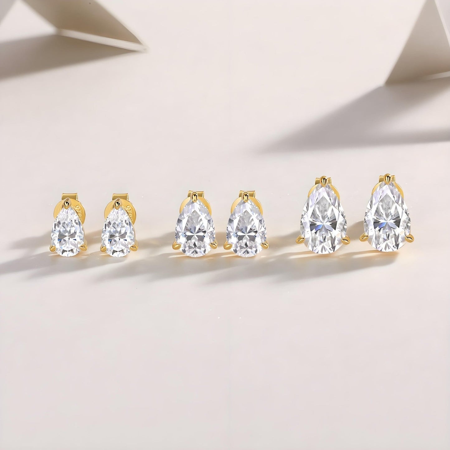 Pear Shaped Moissanite Stud Earrings in 18K Yellow Gold Plated Sterling Silver (2 - 6ct. ) - La Pretti