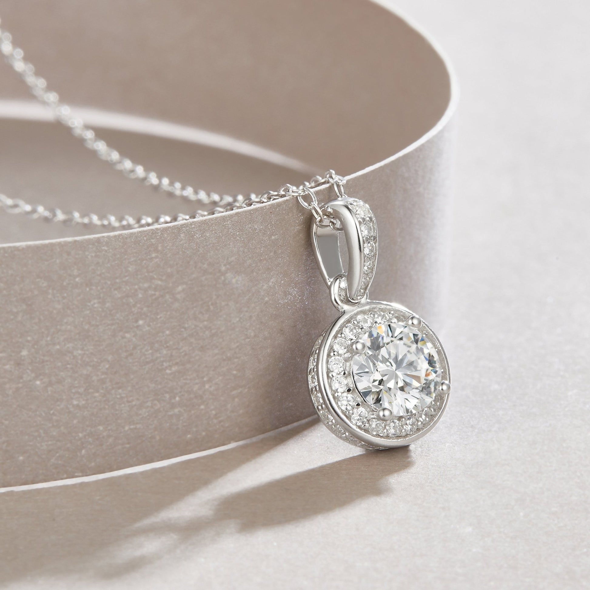 Round Bezel Moissanite Pendant Necklace with Halo Channel Bail (1ct. ) - La Pretti
