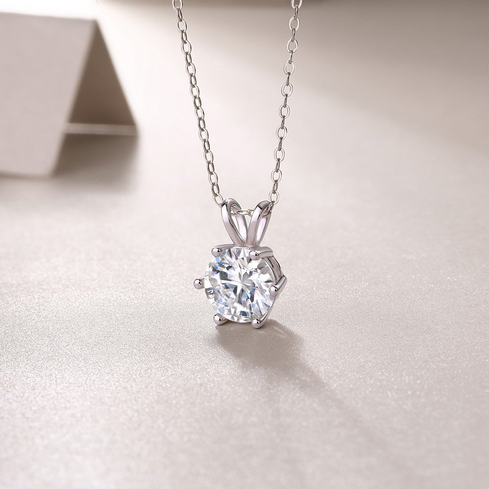 Round Moissanite Solitaire Pendant Necklace in 6 Prongs with Enhancer Bail (2ct. ) - La Pretti