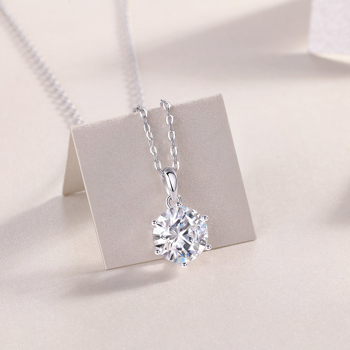 Round Moissanite Solitaire Pendant Necklace in 6 Prongs with Standard Bail (1 - 3ct. ) - La Pretti