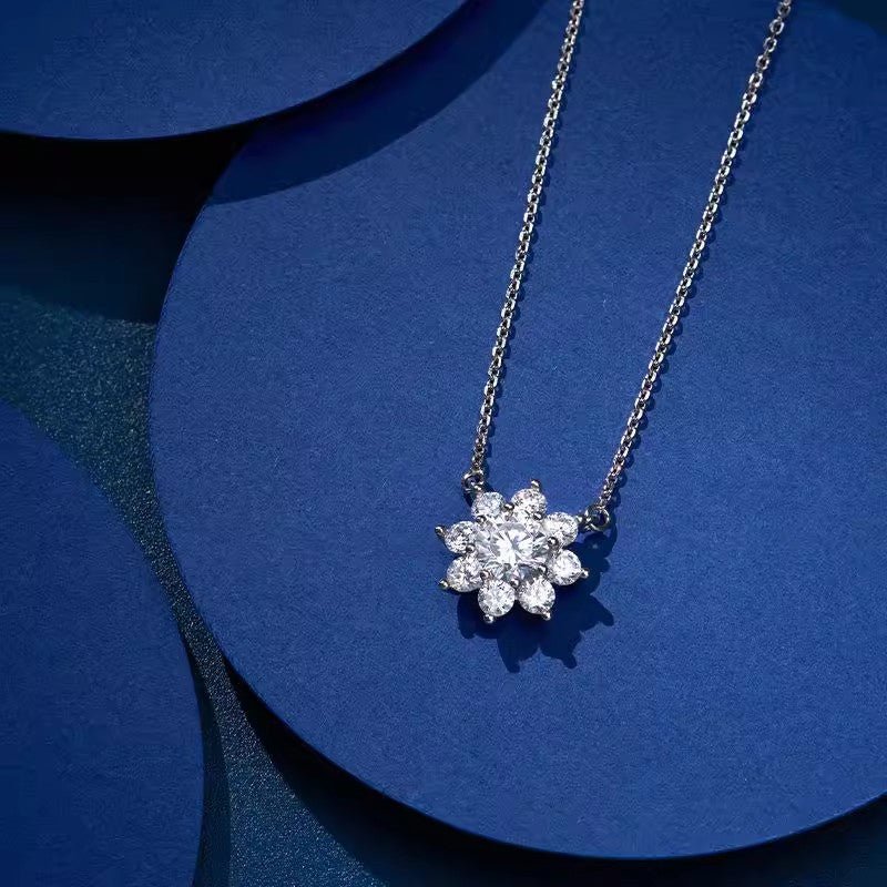 Cluster Moissanite Sunflower Pendant Necklace (0.5ct. ) - La Pretti