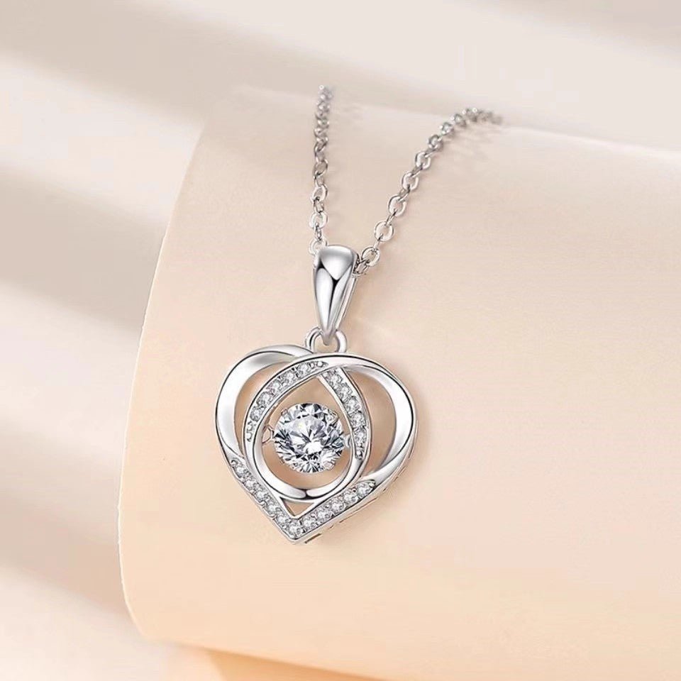 Dancing Stone Moissanite Twisted Heart Pendant Necklace (0.5ct. ) - La Pretti