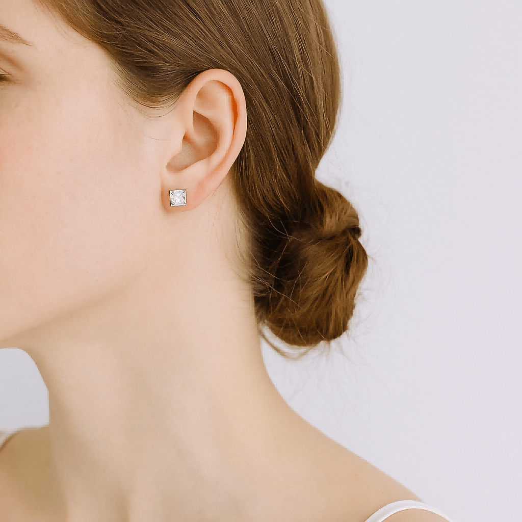 Princess Moissanite Stud Earrings in 18K White Gold Plated Sterling Silver (2ct. ) - La Pretti