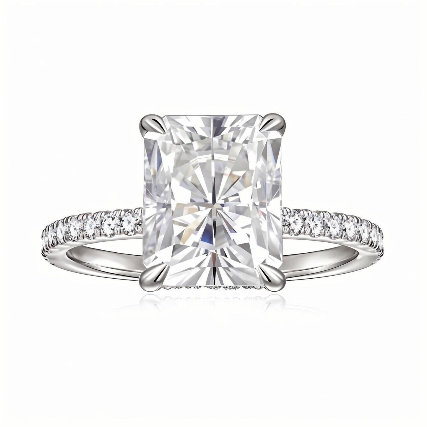 Radiant Moissanite Solitaire Engagement Ring in Pave Setting (3ct. ) - La Pretti