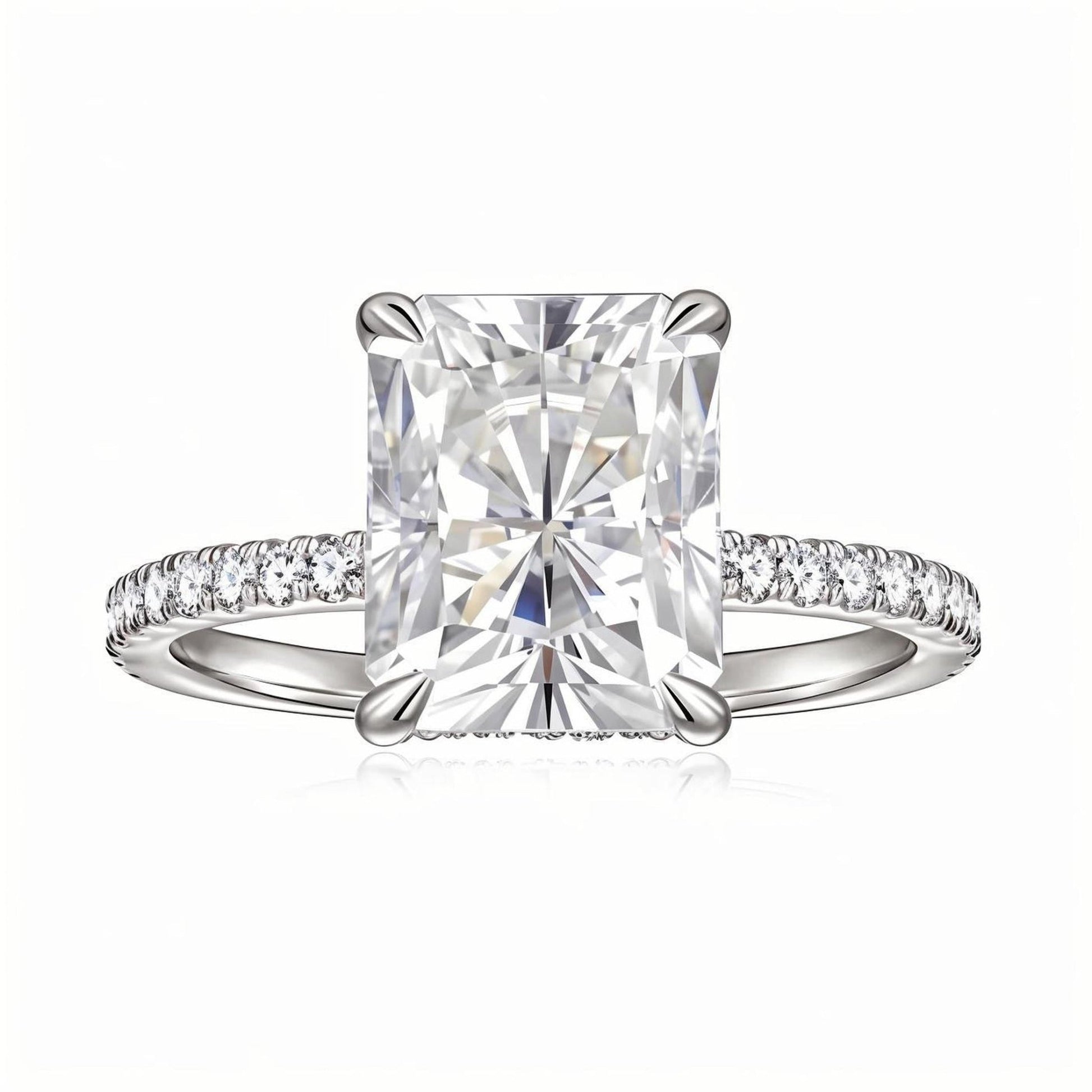 Radiant Moissanite Solitaire Engagement Ring in Pave Setting (3ct. ) - La Pretti