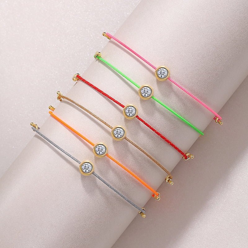 Moissanite Rope Chain Colorful Bracelet of Vermeil Bezel Focal Bead with Adjustable Sliding Knot - La Pretti