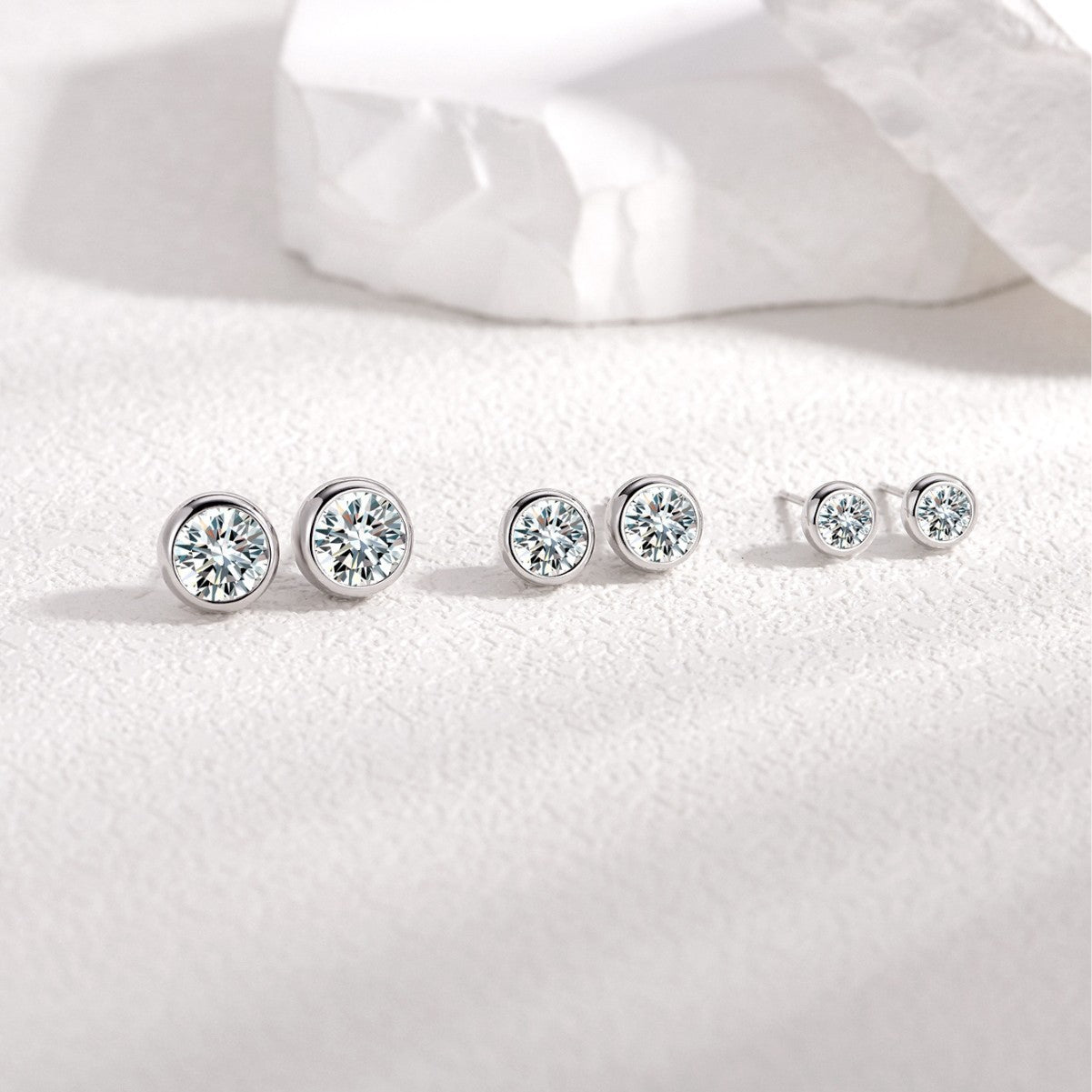 Round Moissanite Full Bezel - Set Stud Earrings in 18K White Gold Plated Sterling Silver (1 - 2ct. ) - La Pretti