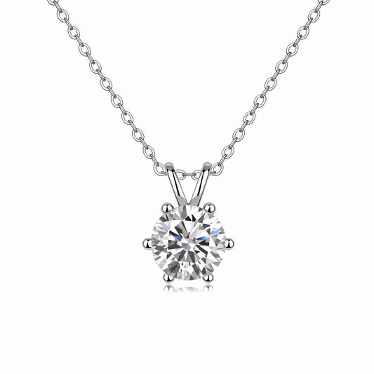 Round Moissanite Solitaire Pendant Necklace in 6 Prongs with Enhancer Bail (2ct. ) - La Pretti