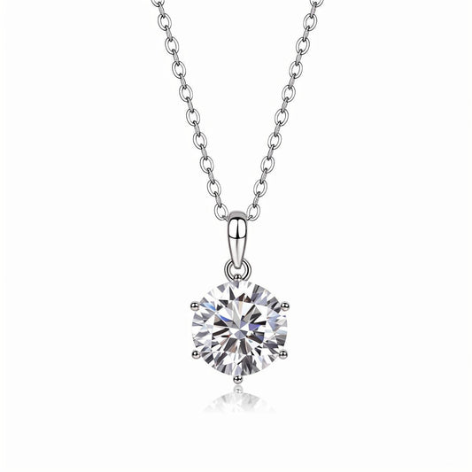 Round Moissanite Solitaire Pendant Necklace in 6 Prongs with Standard Bail (1 - 3ct. ) - La Pretti