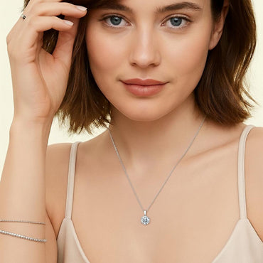 Round Moissanite Solitaire Pendant Necklace in 6 Prongs with Standard Bail (1 - 3ct. ) - La Pretti