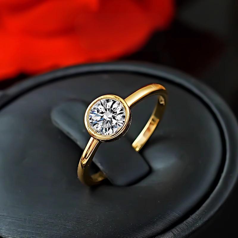 Round Moissanite Full Bezel Engagement Ring in 18K Yellow Gold Plated Sterling Silver (3ct. ) - La Pretti