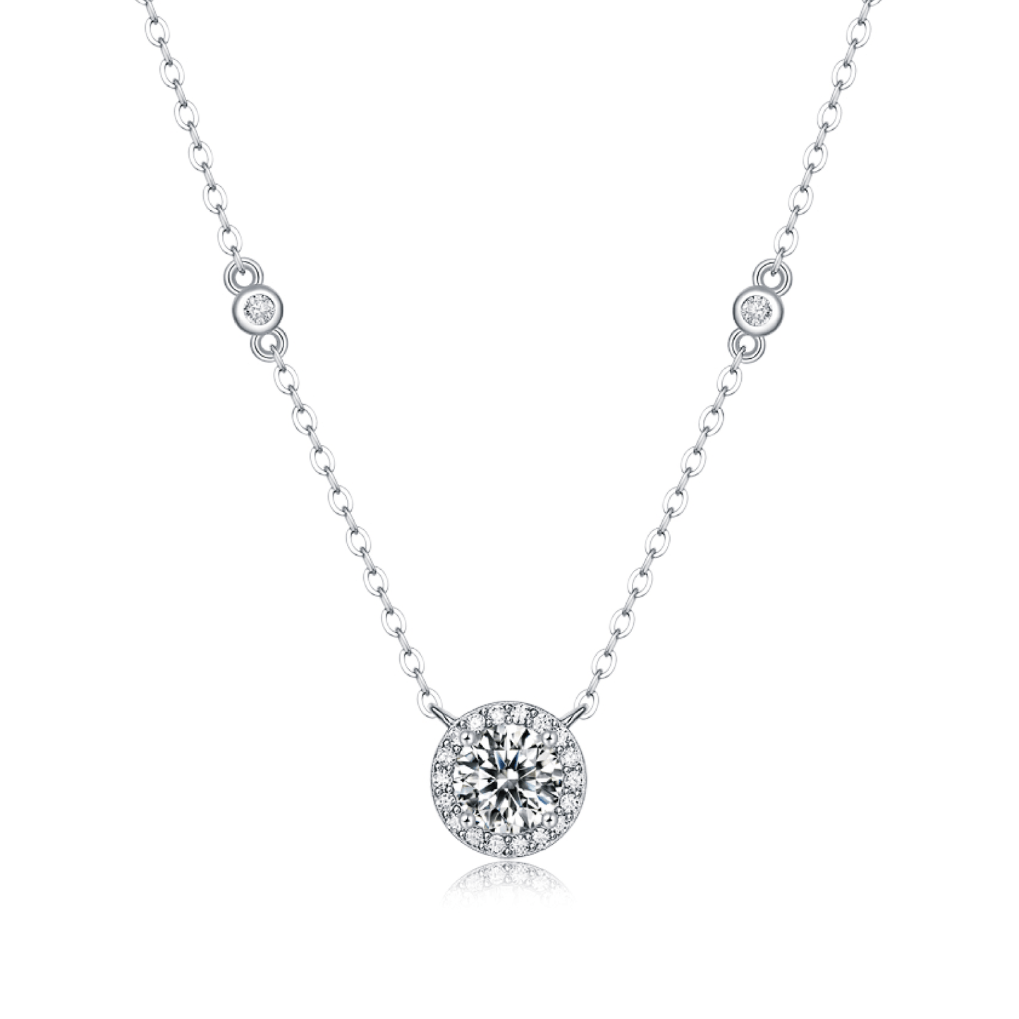 Station Moissanite Round Pendant Necklace in Seamless Halo Setting (1 - 3ct. ) - La Pretti