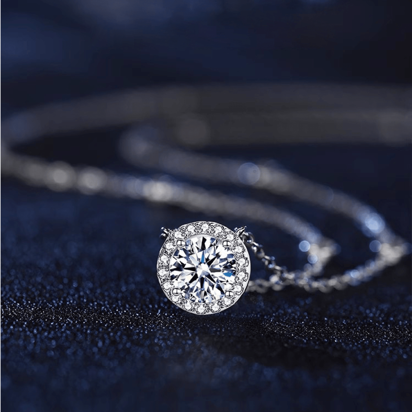 Station Moissanite Round Pendant Necklace in Seamless Halo Setting (1 - 3ct. ) - La Pretti