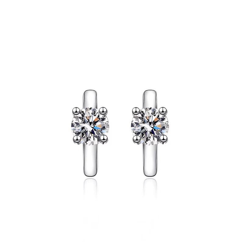 Round Moissanite Hoop Earrings with Solitaire Prong in 18K White Gold Plated Sterling Silver (1ct. ) - La Pretti