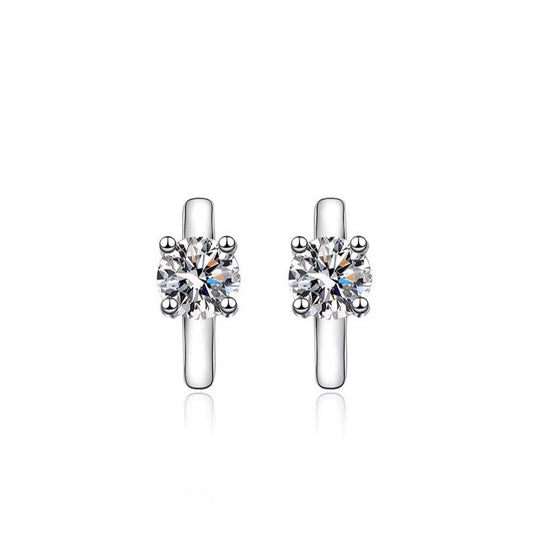 Round Moissanite Hoop Earrings with Solitaire Prong in 18K White Gold Plated Sterling Silver (1ct. ) - La Pretti