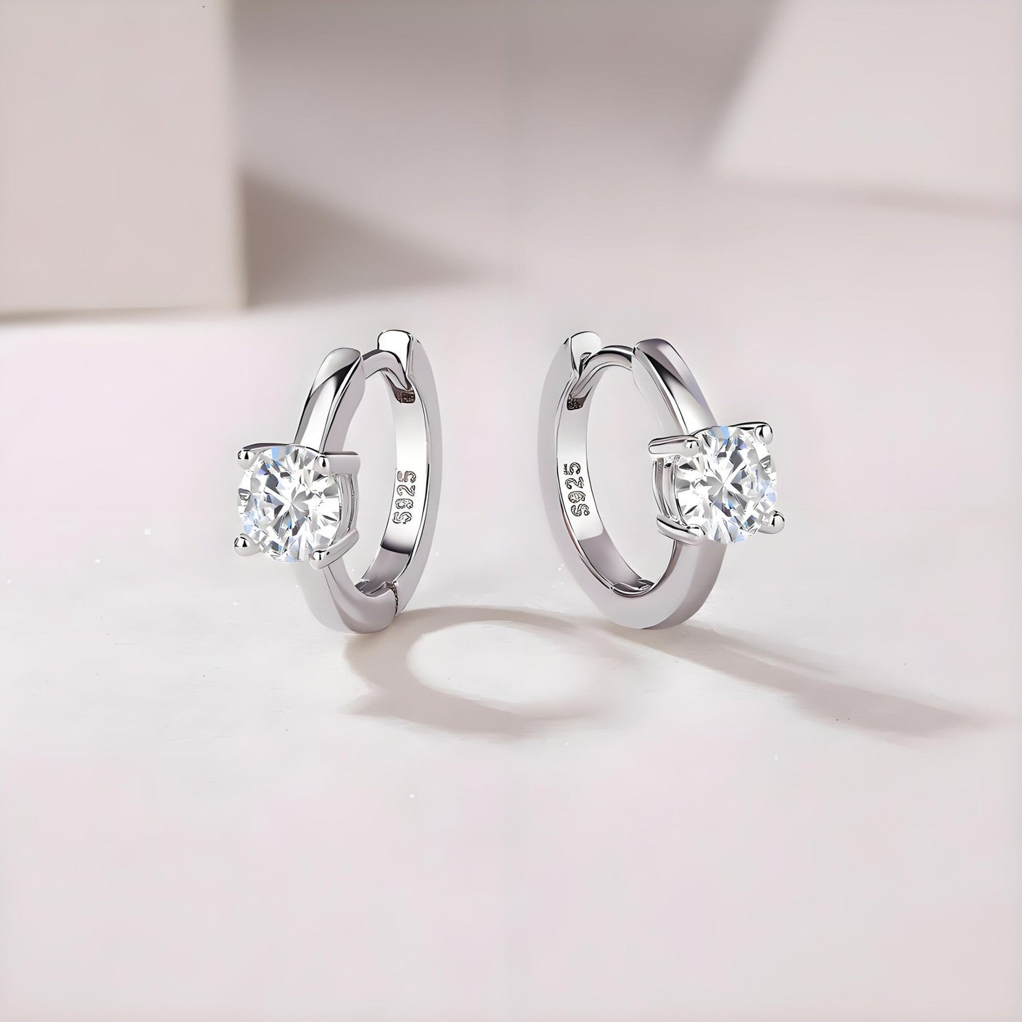 Round Moissanite Hoop Earrings with Solitaire Prong in 18K White Gold Plated Sterling Silver (1ct. ) - La Pretti