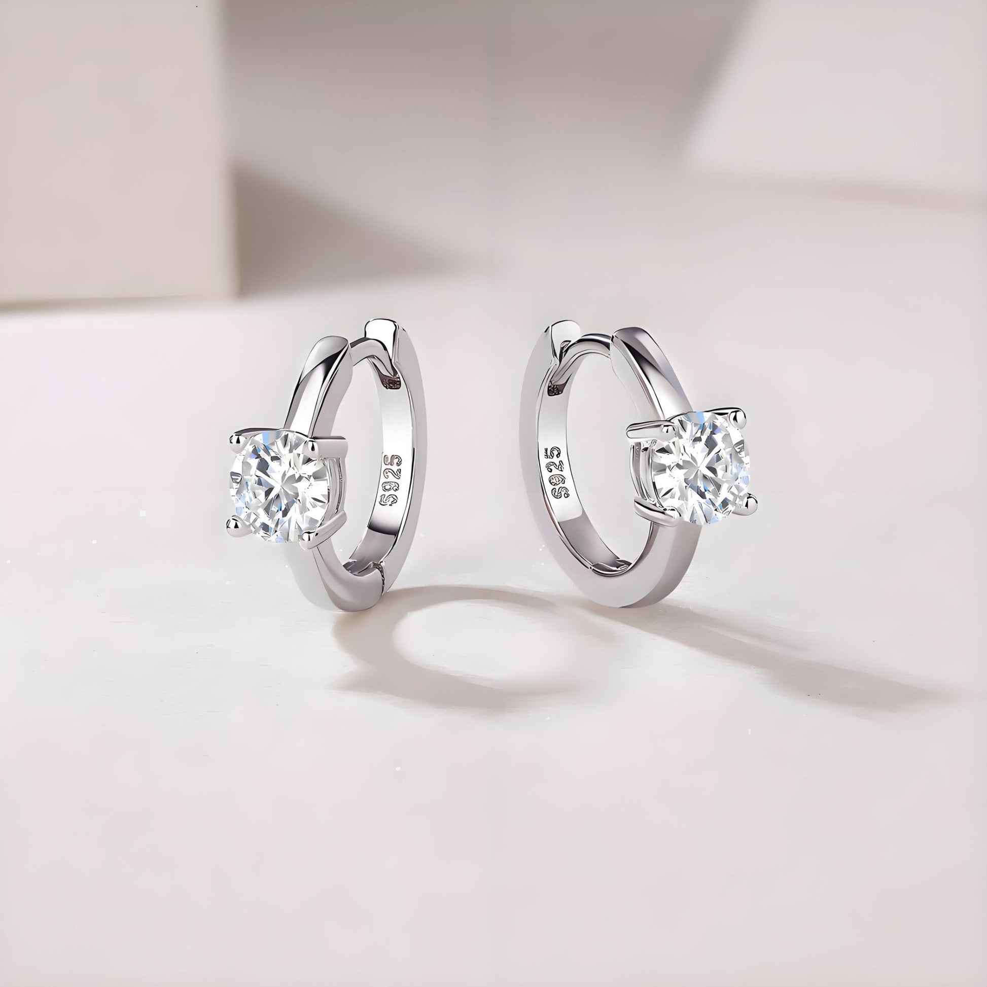 Round Moissanite Hoop Earrings with Solitaire Prong in 18K White Gold Plated Sterling Silver (1ct. ) - La Pretti