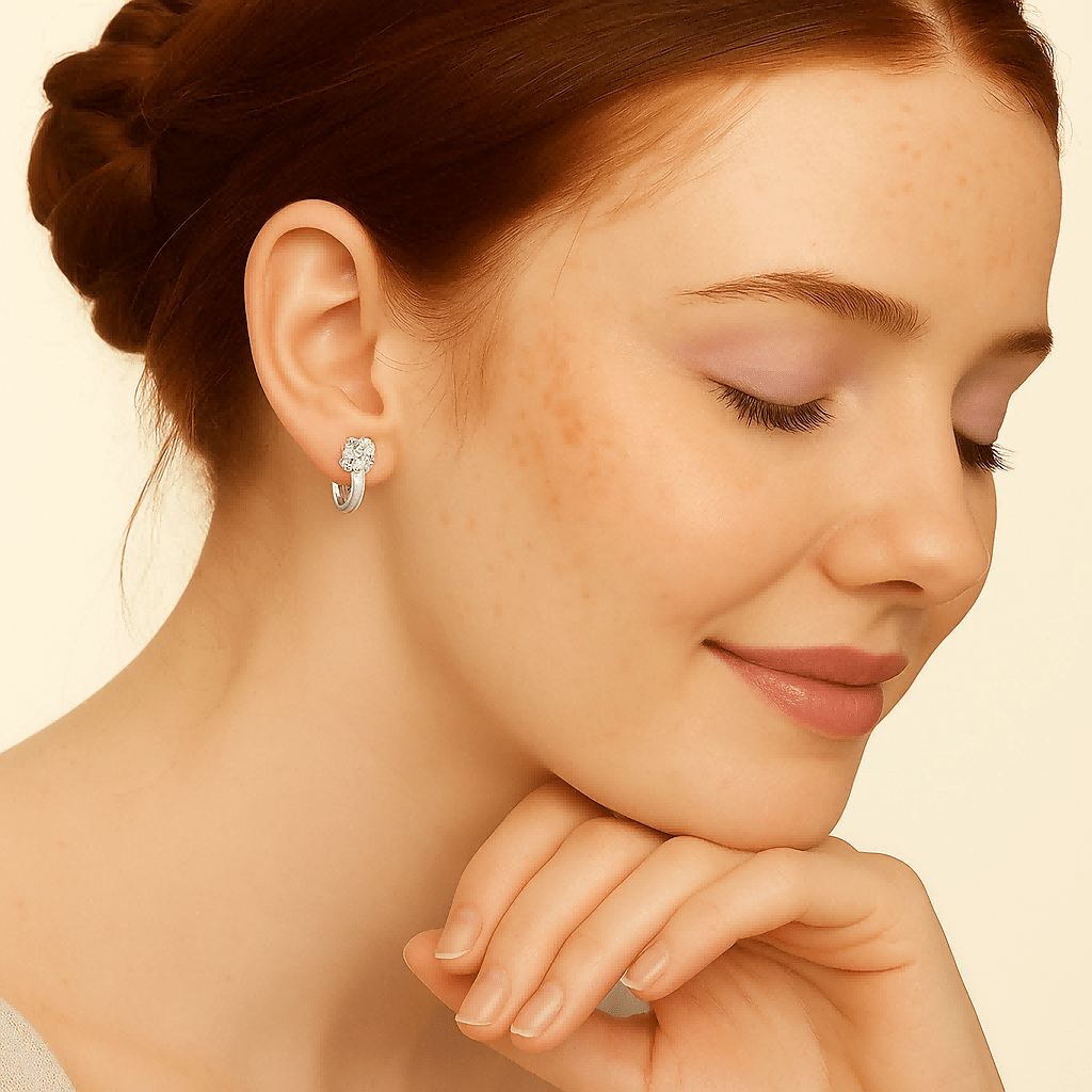 Round Moissanite Hoop Earrings with Solitaire Prong in 18K White Gold Plated Sterling Silver (1ct. ) - La Pretti