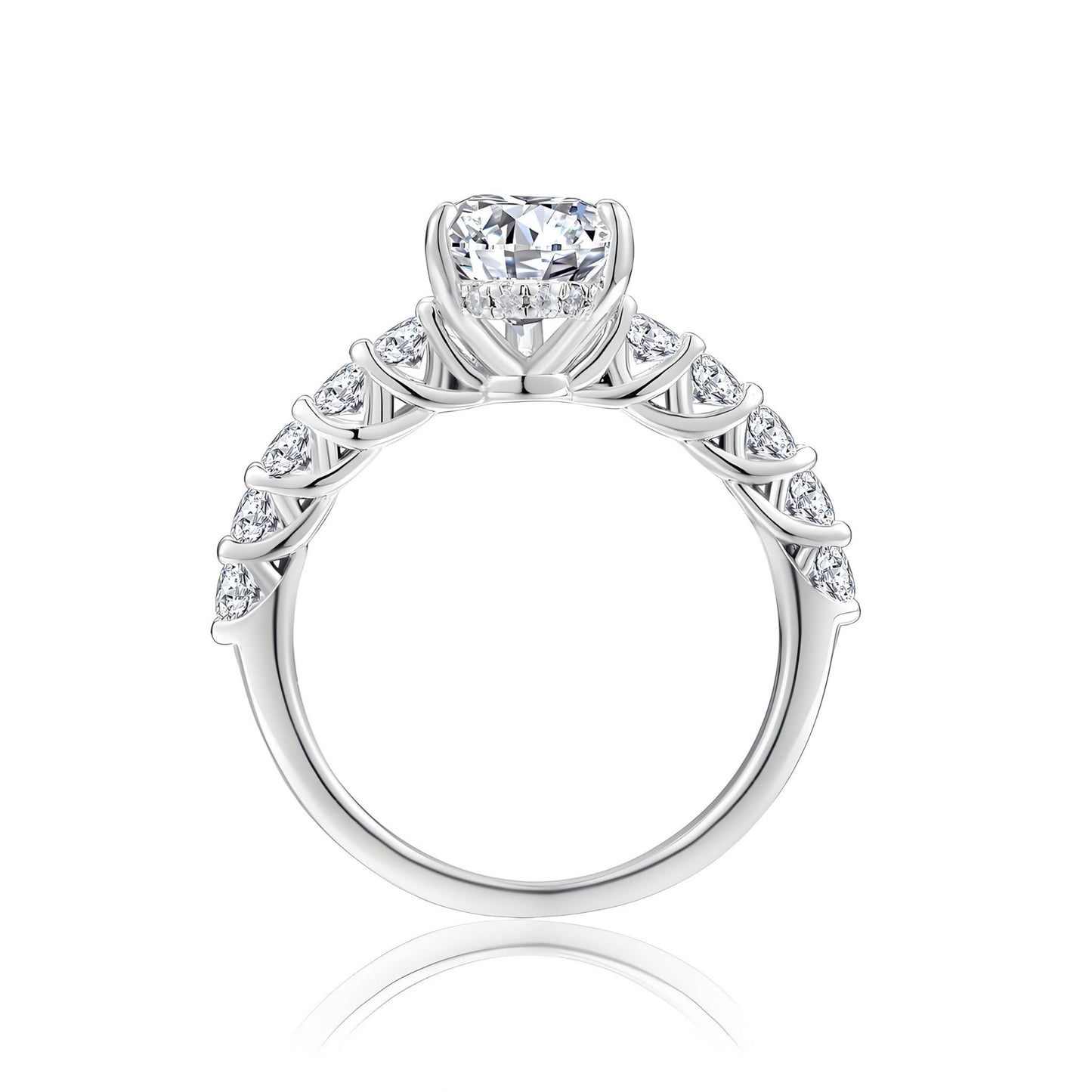 Pear Shaped Moissanite Solitaire Engagement Ring in Pave Setting (3ct. ) - La Pretti