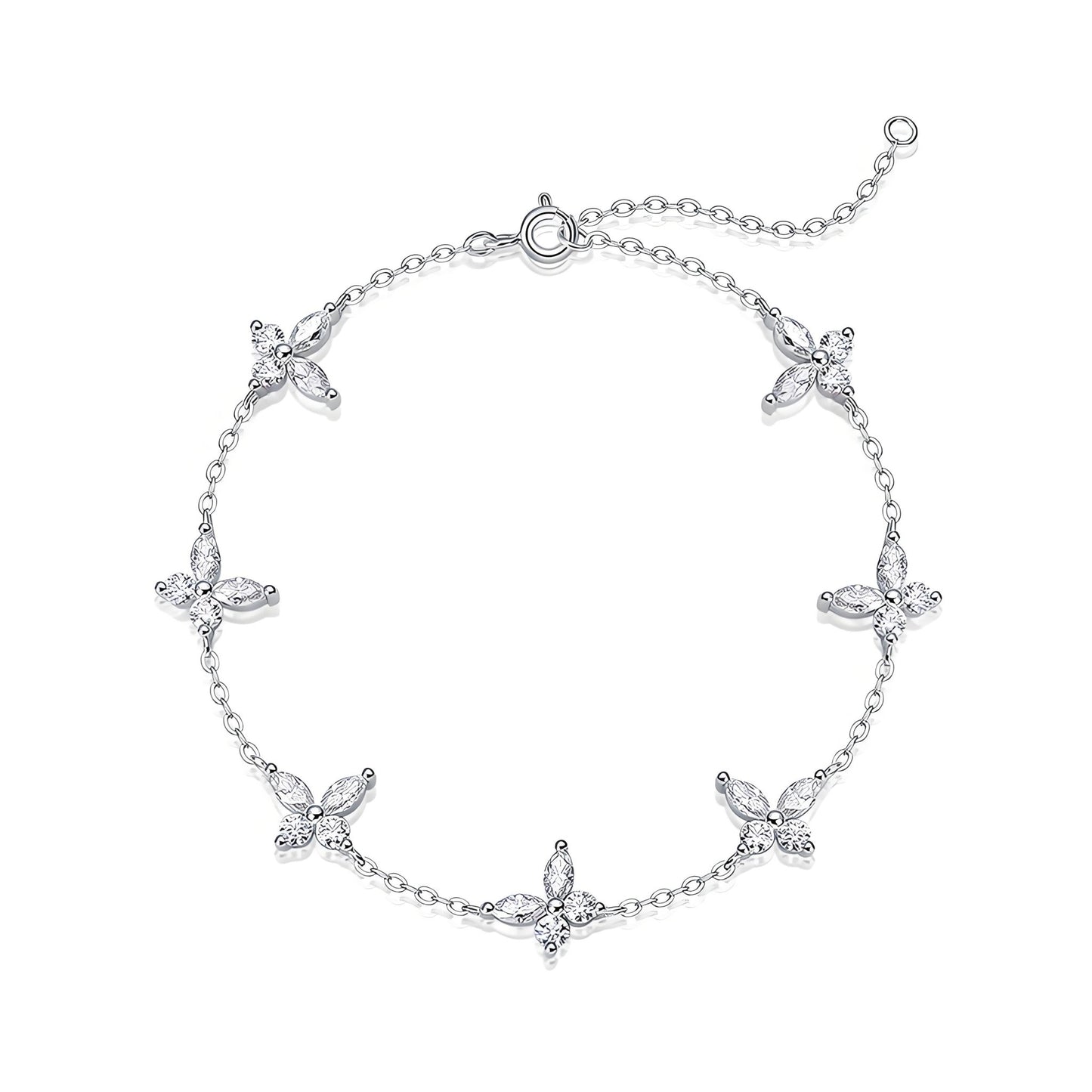 Moissanite Station Bracelet of Butterfly with Spring Ring Clasp - La Pretti