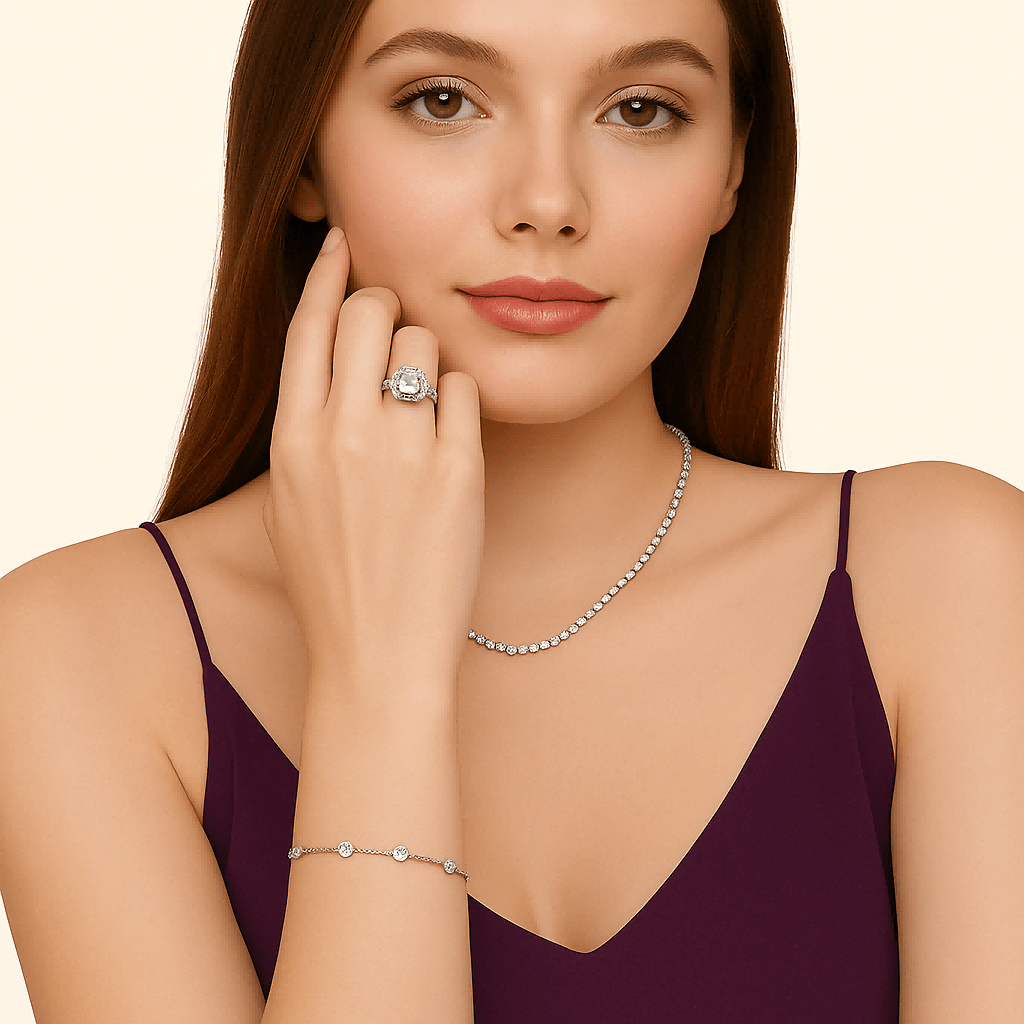 Moissanite Station Bracelet of Round Bezel with Spring Ring Clasp - La Pretti