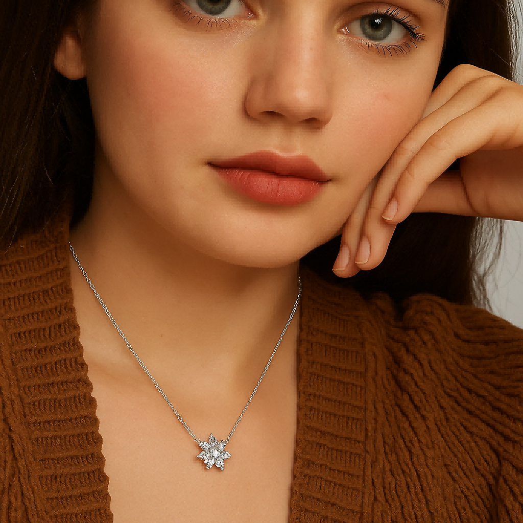 Cluster Moissanite Sunflower Pendant Necklace (0.5ct. ) - La Pretti
