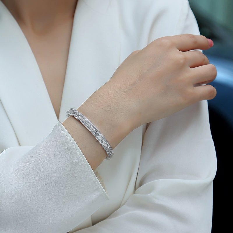 Moissanite Tennis Bangle in Four Row Micro Pave Setting - La Pretti