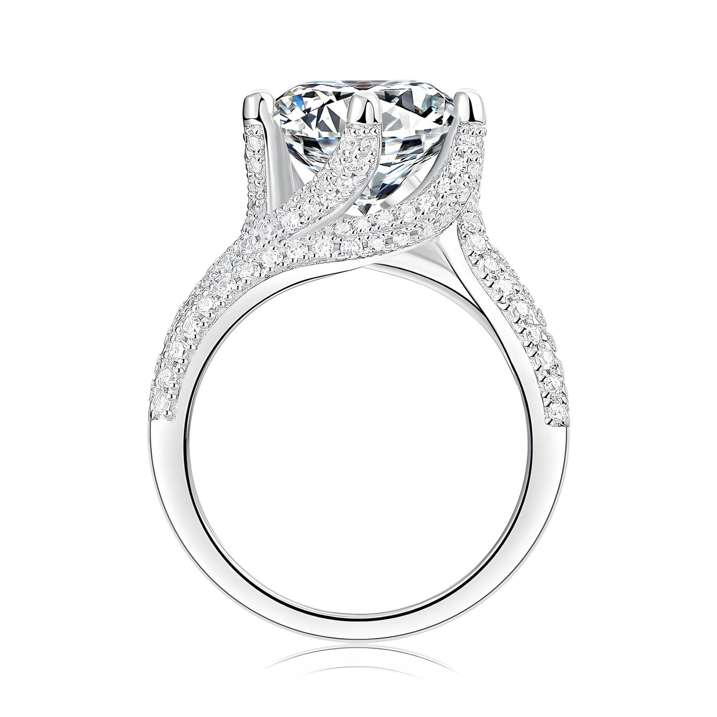 Round Moissanite Solitaire Engagement Ring in Three Row Fully Paved Band (5ct. ) - La Pretti